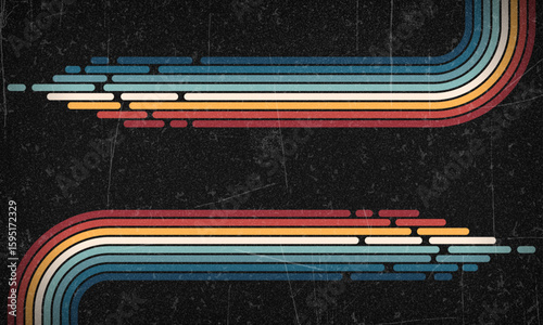Vintage Striped Backgrounds, Posters, Banner Samples, Retro Colors from the 1970s 1980s, 70s, 80s, 90s. Grunge scratch 70s style stripes background poster lines. Old photo grainy effect design graphic