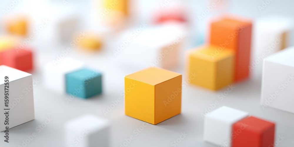 Fototapeta premium Marketing metrics performance automation concept. Colorful geometric shapes arranged on a flat surface.