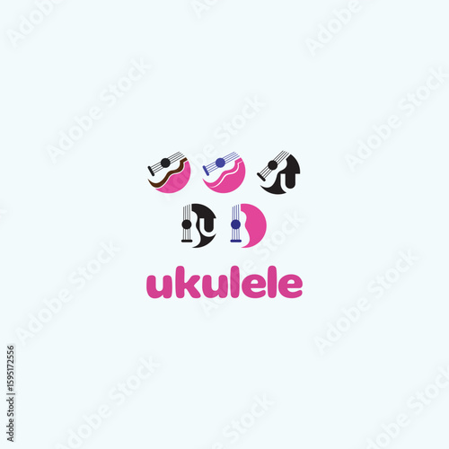 illustration consisting of images of a ukulele guitar in the form of a symbol or logo