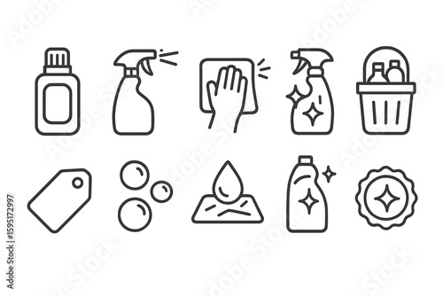 Cleaning and hygiene icon set. neat and tidy outline icons for cleanliness tasks