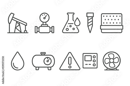 Industrial, engineering line icon set. machinery, tools, equipment linear design