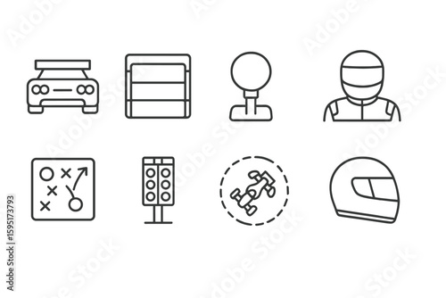 Racing, motorsport line icon set. autodrome, helmet, speed icons linear collection