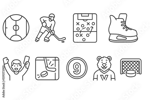Hockey, sports line icon set. game, competition, ice icons outline collection