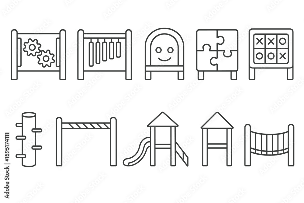 Obraz premium Playground equipment icon set. children's outdoor play structures outline collection