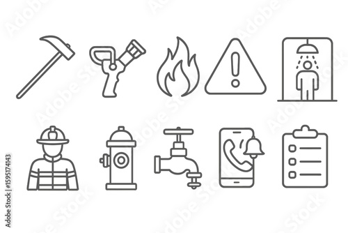 Fire safety linear icon set. emergency, rescue, prevention icons outline collection
