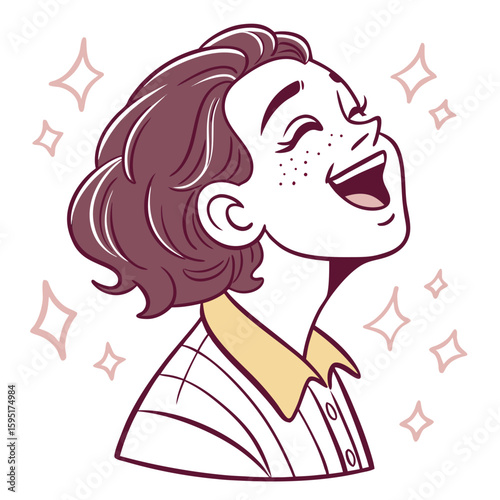 Red-haired girl with a beautiful face illustration, featuring a stylish head and long flowing hair, a symbol of beauty and fashion art