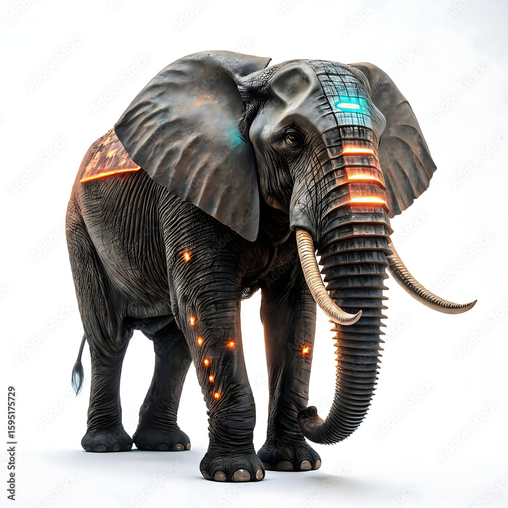 Fototapeta premium Cyber elephant isolated on transparent background 
