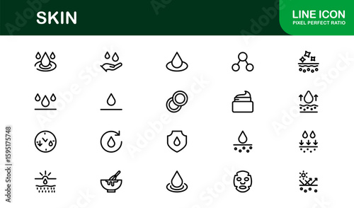Skin Health Line Icon Collection – Unique, creative, and premium outline symbols for beauty, cosmetics, dermatological wellness, and personal skincare icons