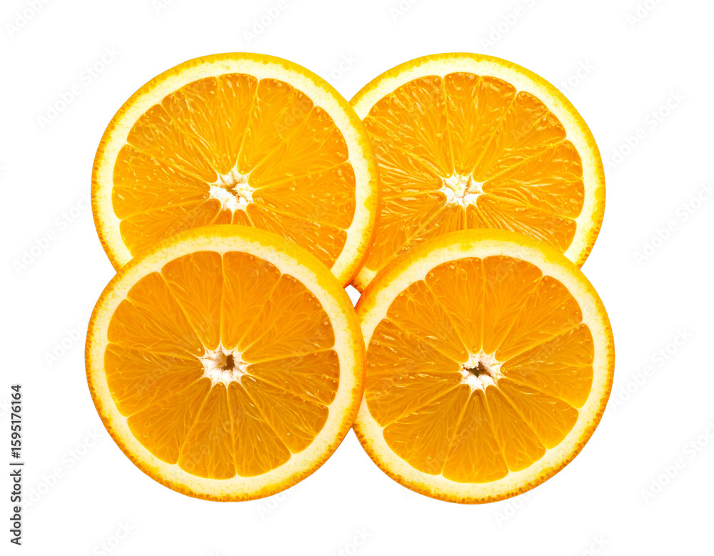 Top View of Four Overlapping Orange Slices Arranged in Stack, Minimalist Composition, Isolated PNG Top View of Four Overlapping Orange Slices Arranged in Stack, Minimalist Composition, Isolated PNG