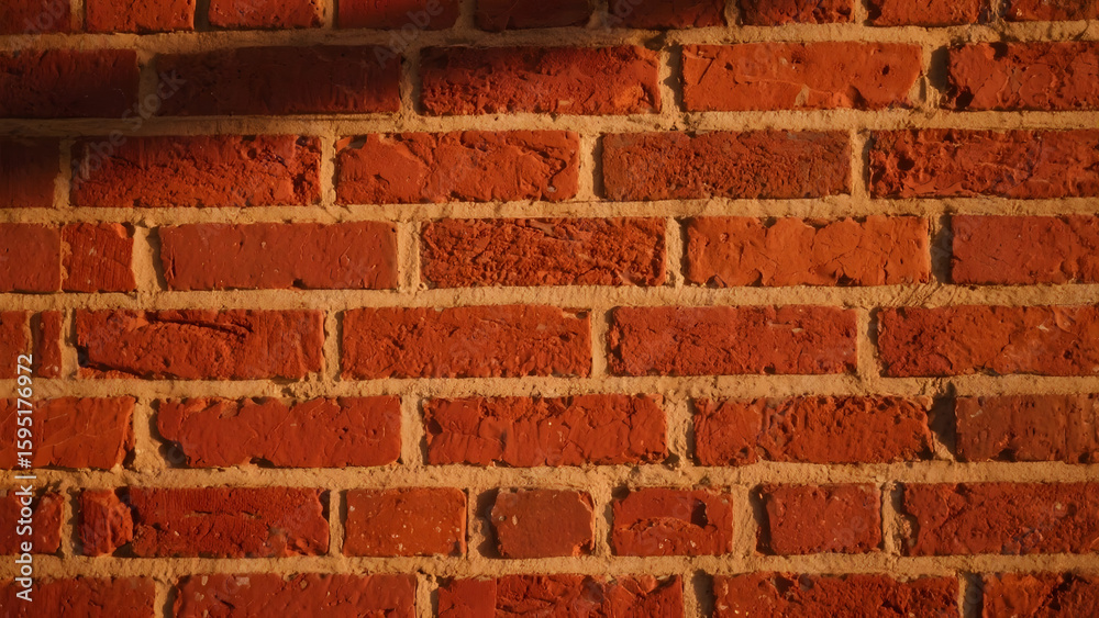 Fototapeta premium Sunlit Red Brick Wall with Warm Shadows