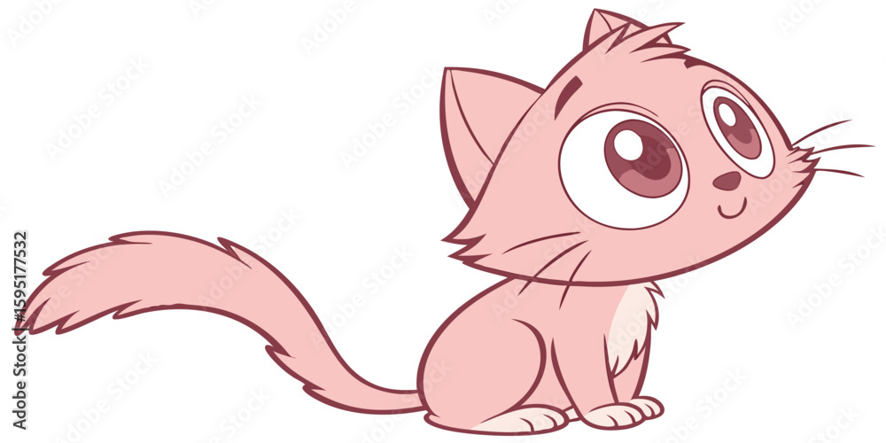 Fototapeta premium Adorable Cartoon Cat: A cute cartoon cat with expressive eyes and a playful pose captivates with its charm, rendered in a soft, appealing style.