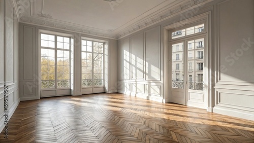 Wallpaper Mural Bright Classic Interior with Chevron Parquet Flooring and Elegant Wall Molding

 Torontodigital.ca