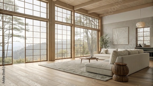 Wallpaper Mural Spacious Japandi-Style Living Room with Large Windows and Minimalist Decor

 Torontodigital.ca