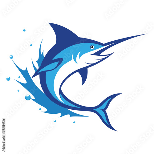 jumping marlin with splash effect vector art