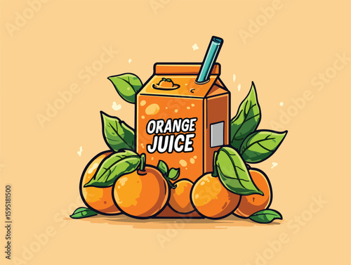 Editable cartoon vector of orange juice box. Fresh and healthy drink design, perfect for kids, packaging, advertising, and digital illustrations.