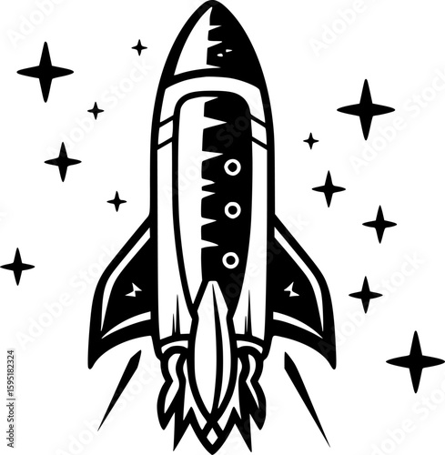 Rocket - Black and White Isolated Icon - Vector illustration