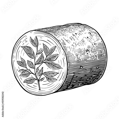 Goat cheese roll with textured outer layer and plant design  