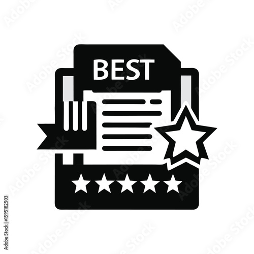  Award winning document with stars and ribbon isolated on white background