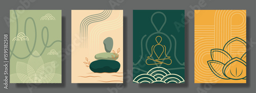Zen Meditative. Minimalist Yoga and Zen Posters  Line Art Meditation, Lotus, Balance, and Nature Set