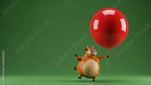 Happy Cow with Red Balloon: Joyful 3D Animation