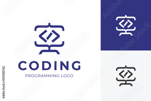 Programming logo icons with Curly braces code combined screen computer design concept for a developer, programmer, and software platform