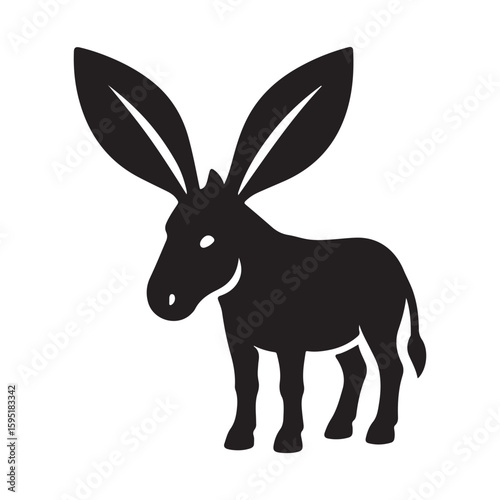 A silhouette of a donkey with large ears standing on a white background in a simple illustration