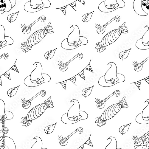 Halloween Monochrome pattern in hand draw style