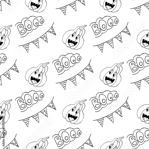 Halloween Monochrome pattern in hand draw style