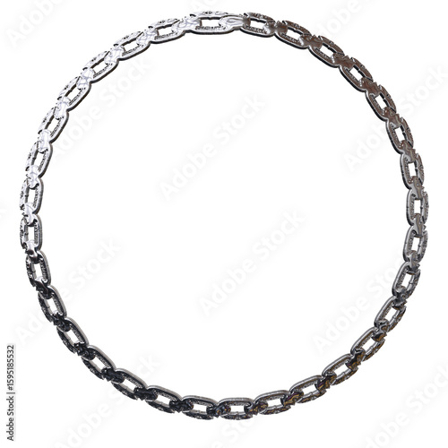 Silver chain creating perfect circle on white background