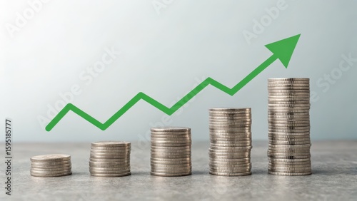 Growth in Finance with Stacked Coins and Rising Arrow Concept