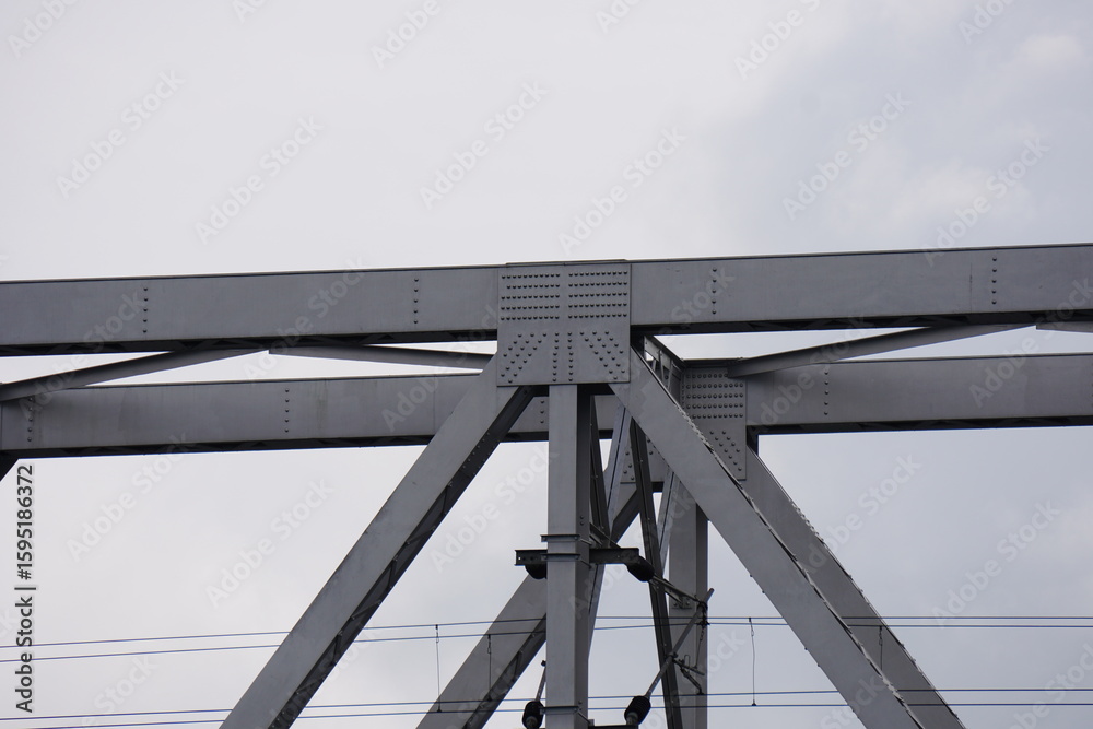 Naklejka premium Steel Truss Bridge Detail – Structural Engineering and Load Design