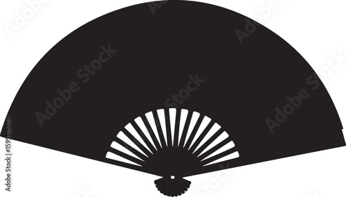 Elegant black silhouette of an open folding fan with radiating pleats