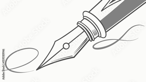 Elegant Fountain Pen Drawing Script Letter or Flourish - Vintage Calligraphy and Writing Tool Illustration