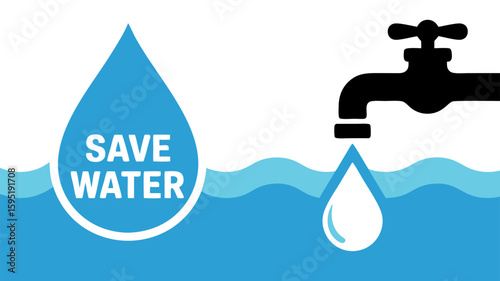 Vector SVG Icon Set for Water Conservation with Water Drop and Faucet Design in Flat Style Blue Colors