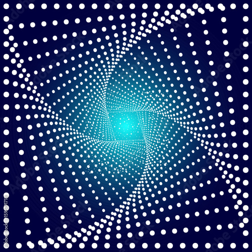 Fototapeta Naklejka Na Ścianę i Meble -  Swirl dot space abstract background. Square and spiral light dots pattern, halftone energy tunnel