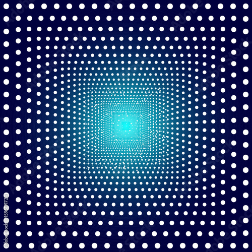 Fototapeta Naklejka Na Ścianę i Meble -  Swirl dot space abstract background. Square and spiral light dots pattern, halftone energy tunnel