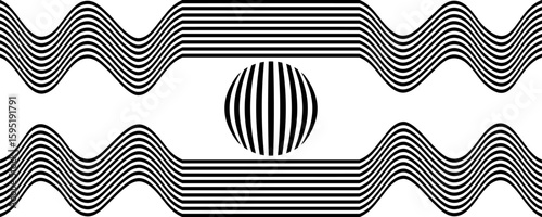 Black line wave pattern. Optical illusion stripe background, abstract geometric wavy texture