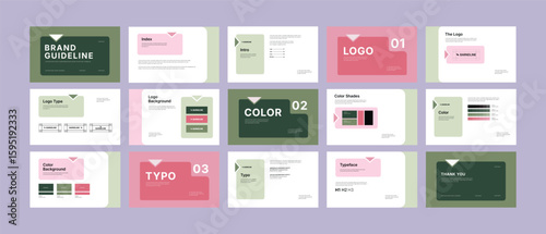 Brand Guidelines Design Layout Template. Modern Corporate Guide line identity presentation. Logo and brand strategy guide. Brand strategy design. Logo guideline book.