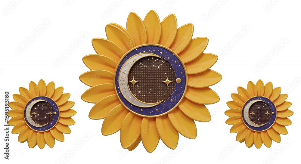 Fototapeta premium Vintage style sunflower brooch set