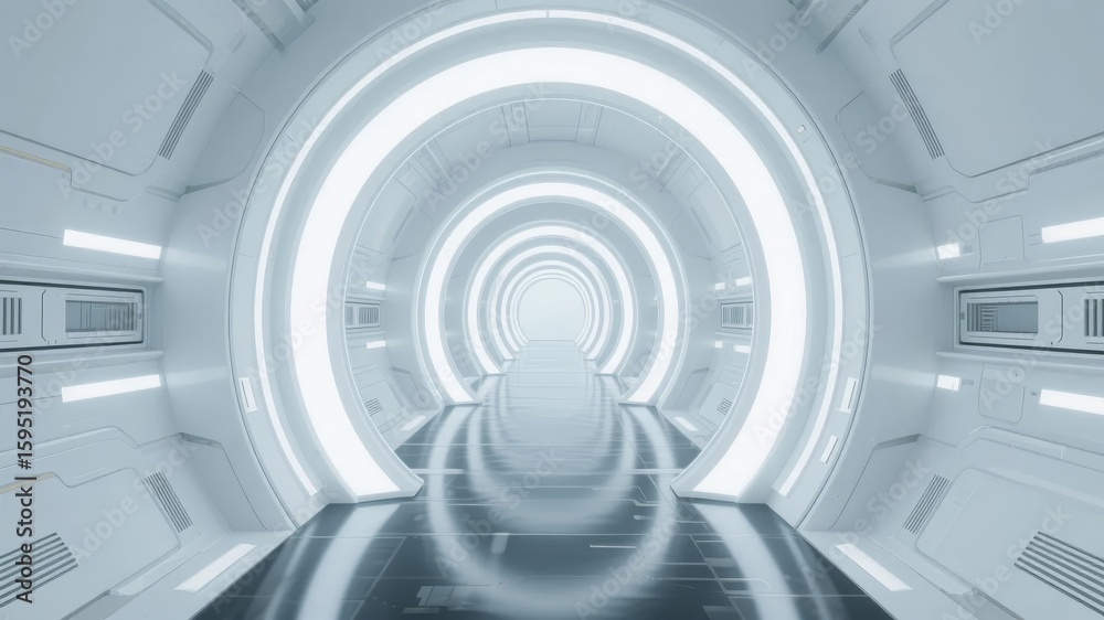 Fototapeta premium Futuristic Tunnel with Circular Light Rings