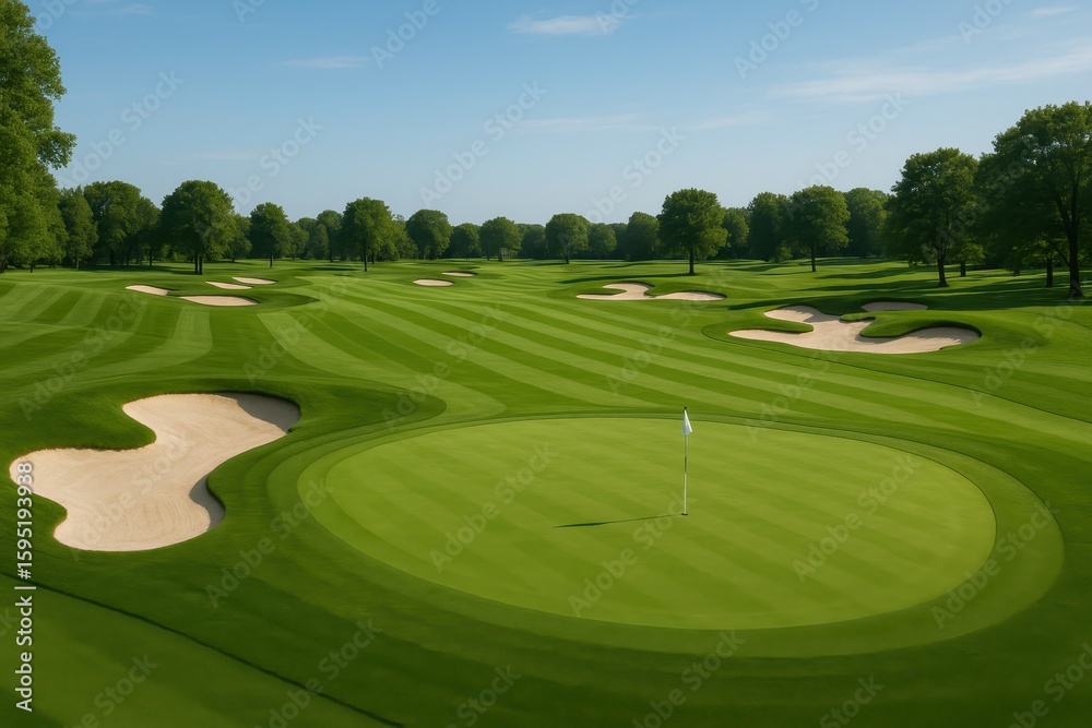 Naklejka premium Championship golf course featuring emerald fairways and professional tournament standards