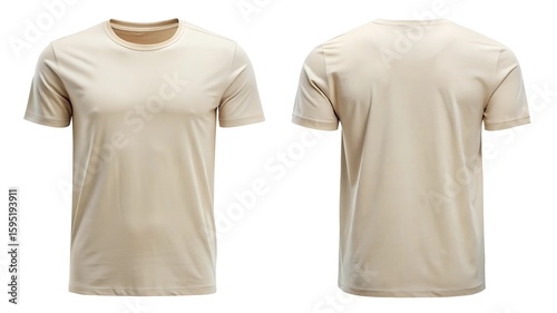 A light beige tshirt shown from the front and back, isolated on a white background