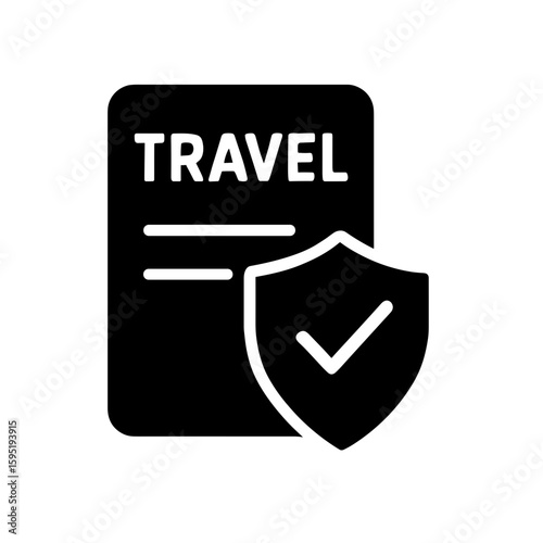 Travel insurance document with shield check icon (filled) – protection symbol for travelers
