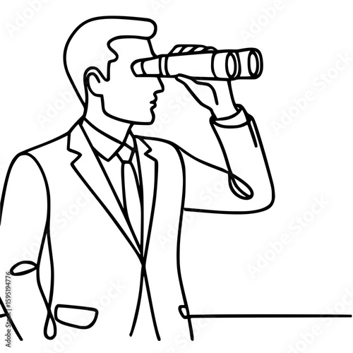 Man Looking with Binoculars Linear Drawing

