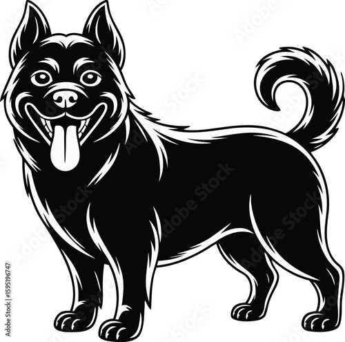 Happy Black Dog, Vintage Style Illustration, Friendly Canine Mascot, Vector Graphic