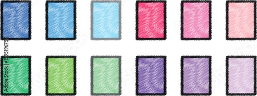 Set of Rectangular Grunge Brush Strokes with Ripped Edges and Scribed Brush Jagged Ink Borders for Artistic Design Projects in Colourful Vector

