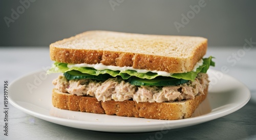 Preparing Sandwich with Salad Tuna on a Plate