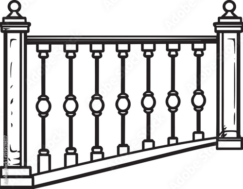 Ating Balustrade Silhouette in Classic Style Vector Illustration