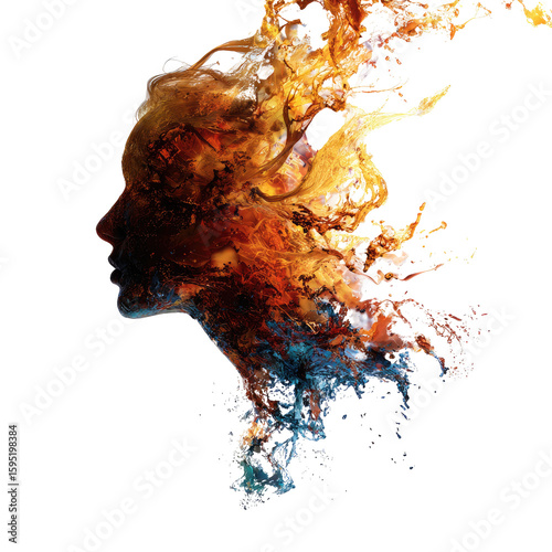 Abstract female profile, fire-like hair