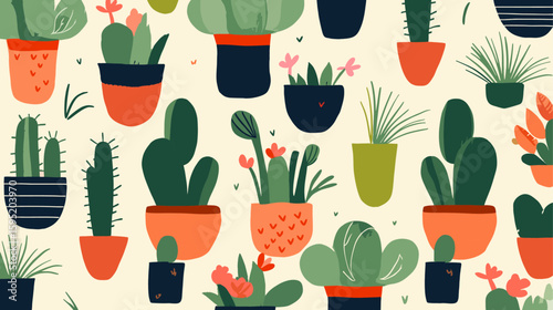seamless pattern with cactus plants and flowers